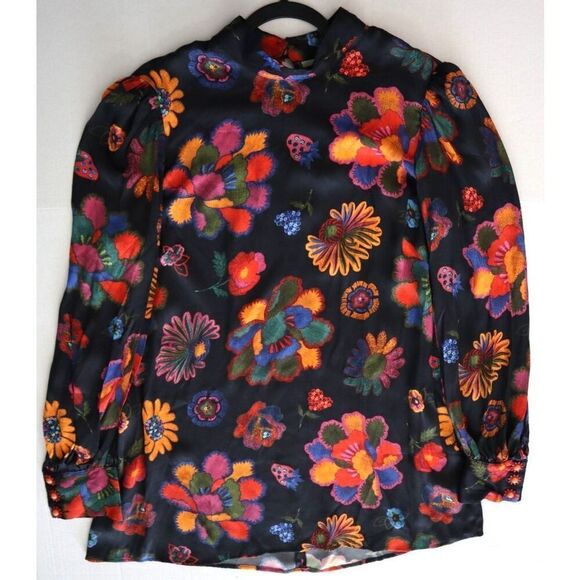 Farm Rio x Anthropologie 301973 Women's Sz XL Multi Lilys Garden L/S Blouse - Picture 10 of 12